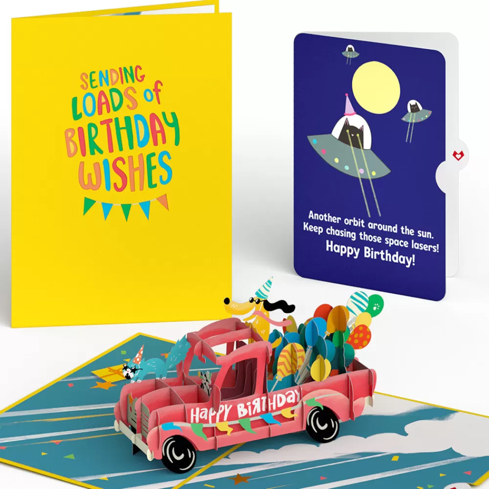 Lovepop Birthday | Birthday Truck with Space Laser Cats Pop-Up Card and Sentiment Set