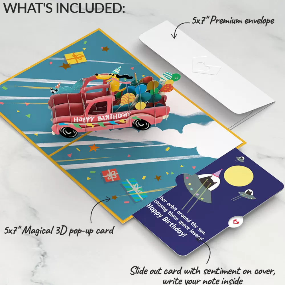 Lovepop Birthday | Birthday Truck with Space Laser Cats Pop-Up Card and Sentiment Set