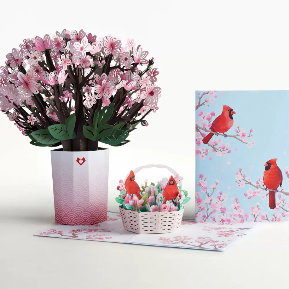 Lovepop Pop-Up Bouquets | Card & Gift Bundles | Cherry Blossom with Cardinals Pop-Up Card & Bouquet Bundle