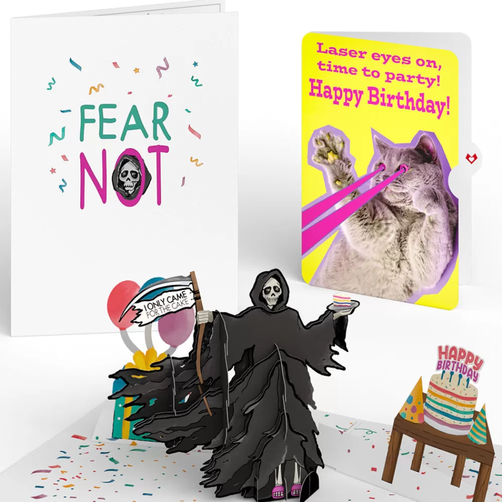 Lovepop Birthday | Grim Reaper Dark Humor Birthday with Cat Laser Eyes Pop-Up Card and Sentiment Set