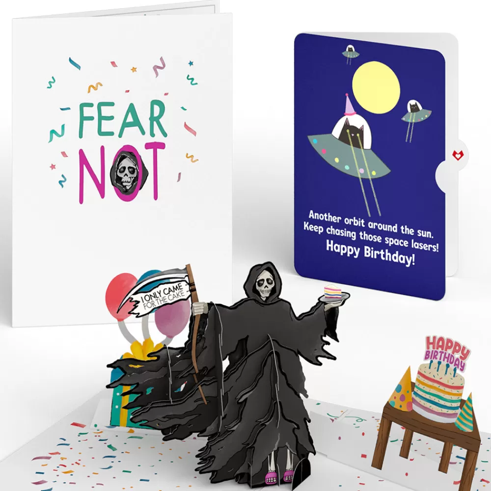 Lovepop Birthday | Grim Reaper Dark Humor Birthday with Space Laser Cats Pop-Up Card and Sentiment Set
