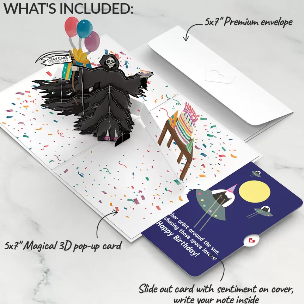 Lovepop Birthday | Grim Reaper Dark Humor Birthday with Space Laser Cats Pop-Up Card and Sentiment Set