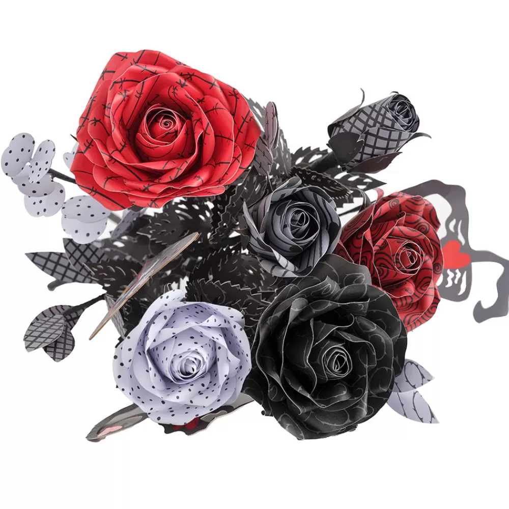 Lovepop Pop-Up Bouquets | Handcrafted Paper Flowers | Handcrafted Paper Flowers: Disney Tim Burton's The Nightmare Before Christmas Eternally Yours Roses (6-Stem) with My Nightmare Come True Pop-Up Card
