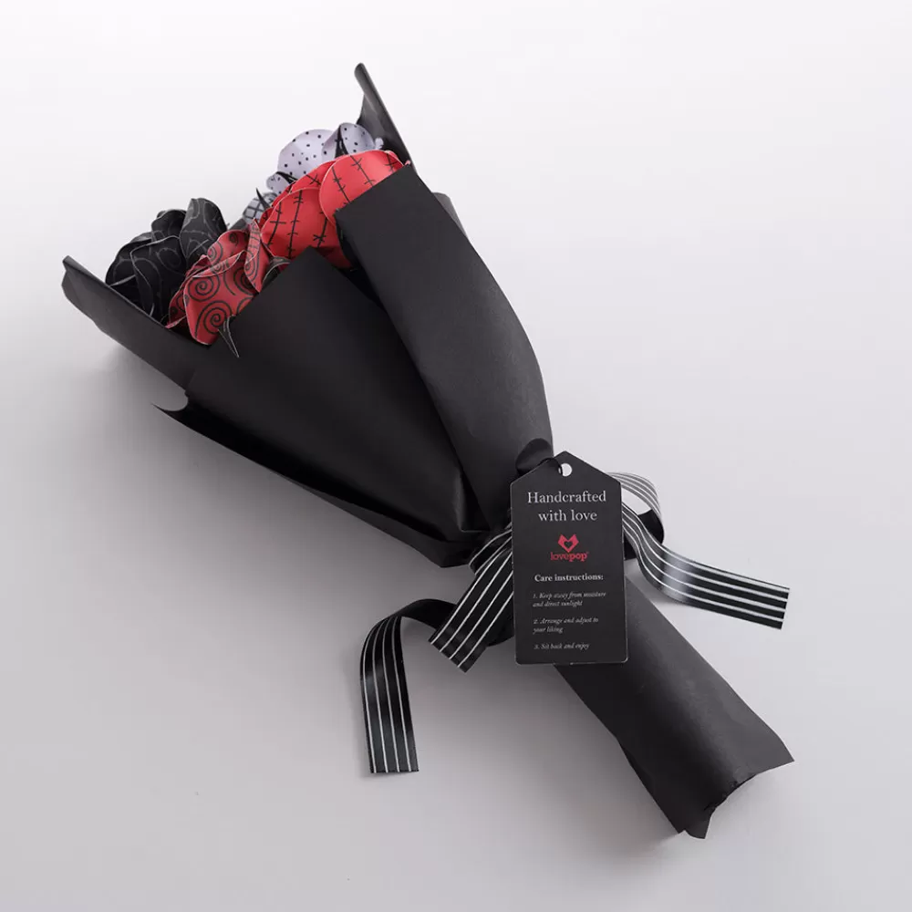 Lovepop Pop-Up Bouquets | Handcrafted Paper Flowers | Handcrafted Paper Flowers: Disney Tim Burton's The Nightmare Before Christmas Eternally Yours Roses (6-Stem) with My Nightmare Come True Pop-Up Card