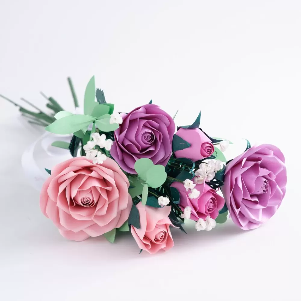 Lovepop Pop-Up Bouquets | Card & Gift Bundles | Handcrafted Paper Flowers: Pink & Purple Roses (6 Stems) with Happy Mother's Day Pop-Up Card