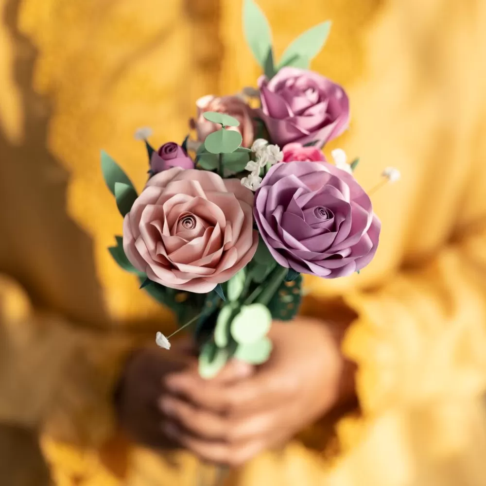 Lovepop Pop-Up Bouquets | Card & Gift Bundles | Handcrafted Paper Flowers: Pink & Purple Roses (6 Stems) with Monarch Butterfly Pop-Up Card