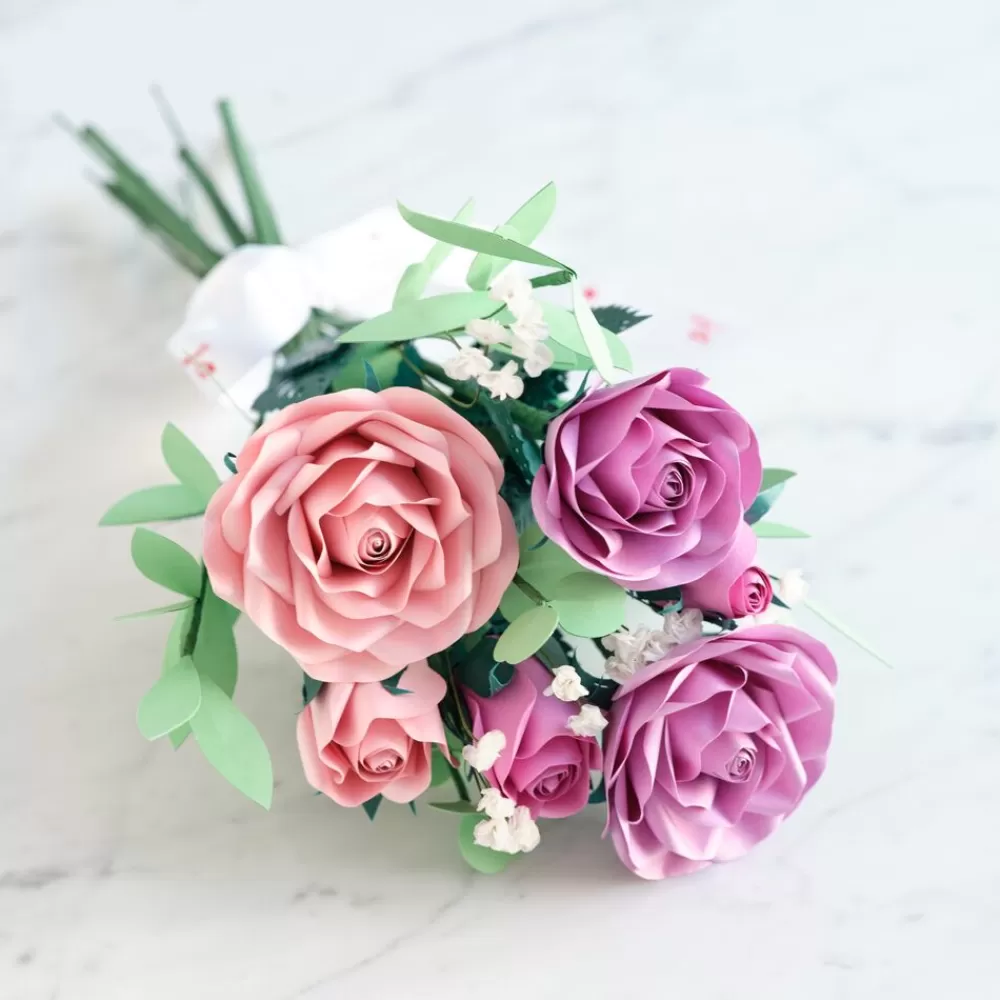 Lovepop Pop-Up Bouquets | Card & Gift Bundles | Handcrafted Paper Flowers: Pink & Purple Roses (6 Stems) with Monarch Butterfly Pop-Up Card