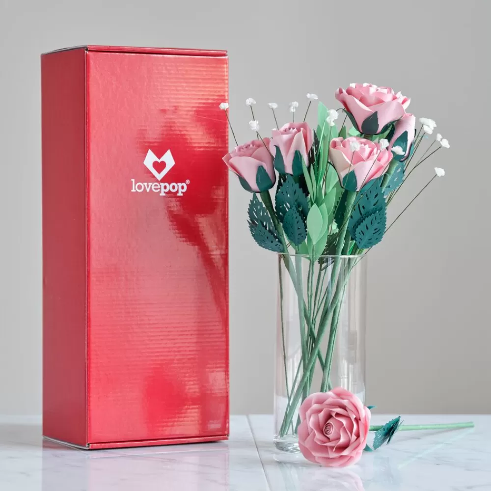 Lovepop Pop-Up Bouquets | Card & Gift Bundles | Handcrafted Paper Flowers: Pink Roses (6 Stems) with Monarch Butterfly Pop-Up Card