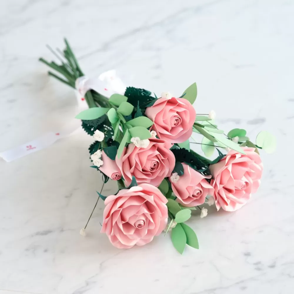 Lovepop Pop-Up Bouquets | Card & Gift Bundles | Handcrafted Paper Flowers: Pink Roses (6 Stems) with Monarch Butterfly Pop-Up Card