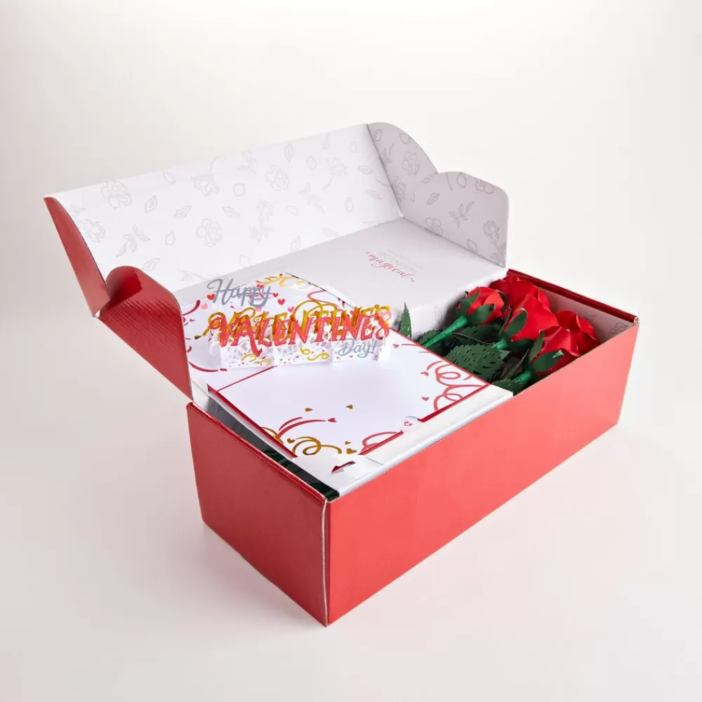 Lovepop Pop-Up Bouquets | Card & Gift Bundles | Handcrafted Paper Flowers: Red Roses (6 Stems) with Happy Valentine's Day Pop-Up Card