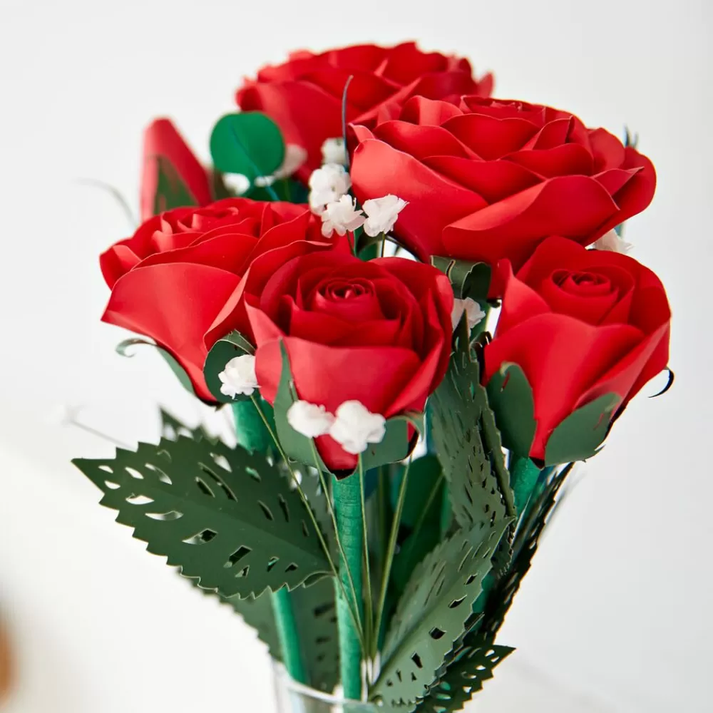 Lovepop Pop-Up Bouquets | Card & Gift Bundles | Handcrafted Paper Flowers: Red Roses (6 Stems) with Happy Valentine's Day Pop-Up Card