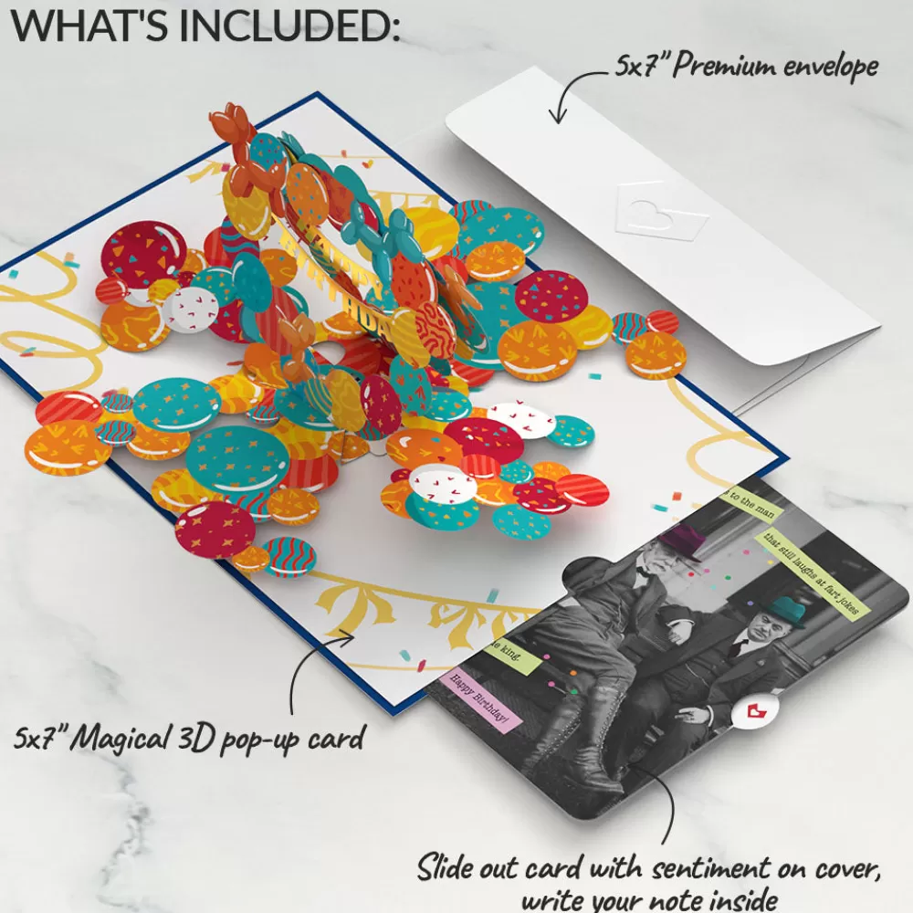 Lovepop Birthday | Happy Birthday Banner and Balloons Pop-Up Card and Sentiment Set for Any Man