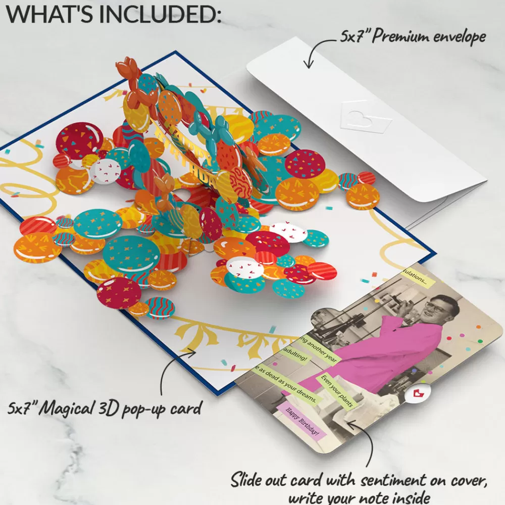 Lovepop Birthday | Happy Birthday Banner and Balloons Pop-Up Card and Survive Another Year of Adulting Sentiment Set