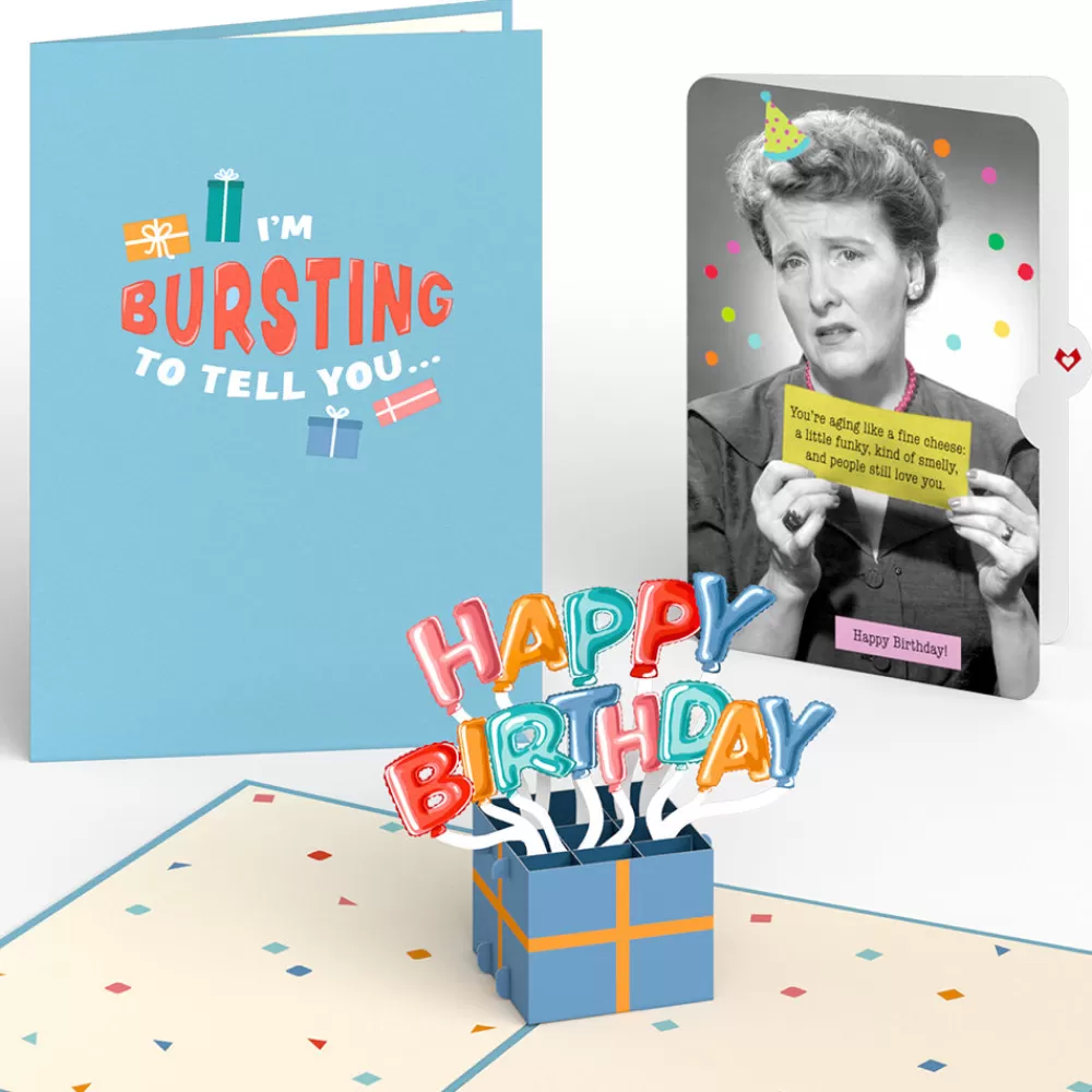 Lovepop Birthday | Happy Birthday Burst Pop-Up Card and Aging Like a Fine Cheese Sentiment Set