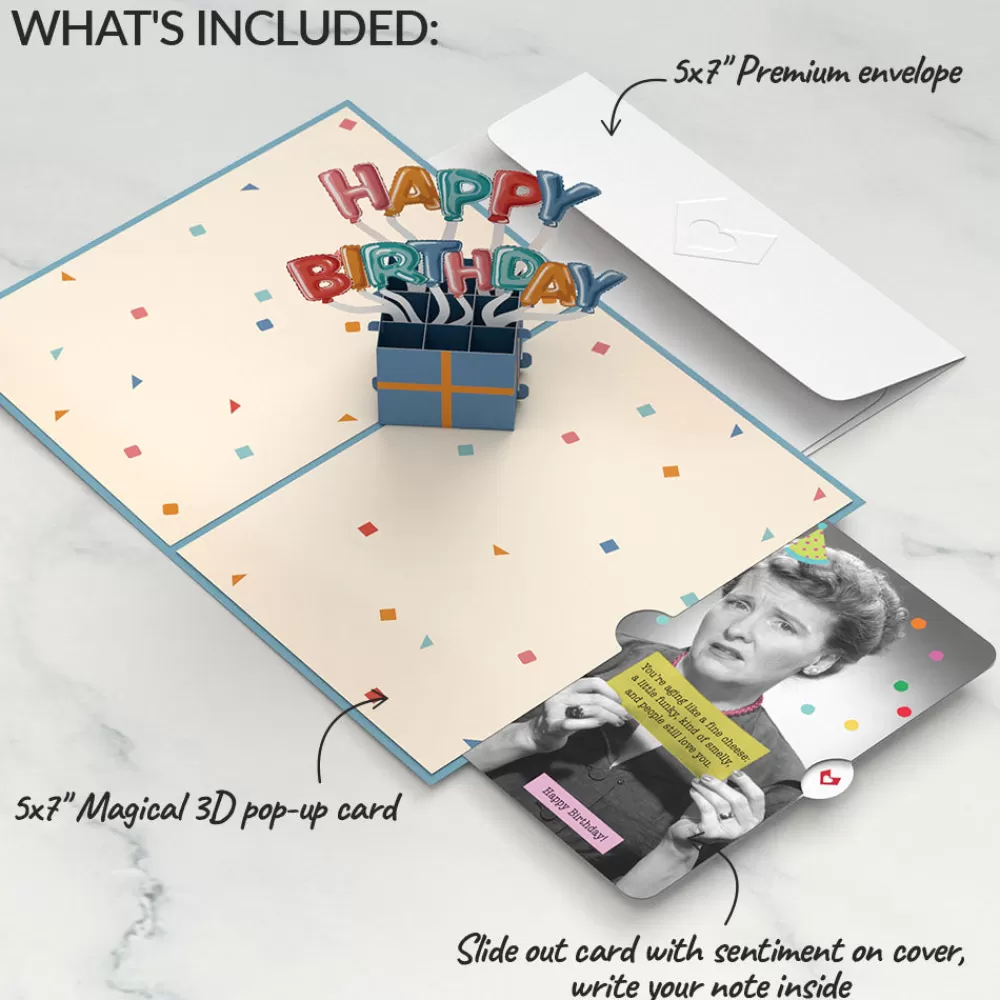 Lovepop Birthday | Happy Birthday Burst Pop-Up Card and Aging Like a Fine Cheese Sentiment Set