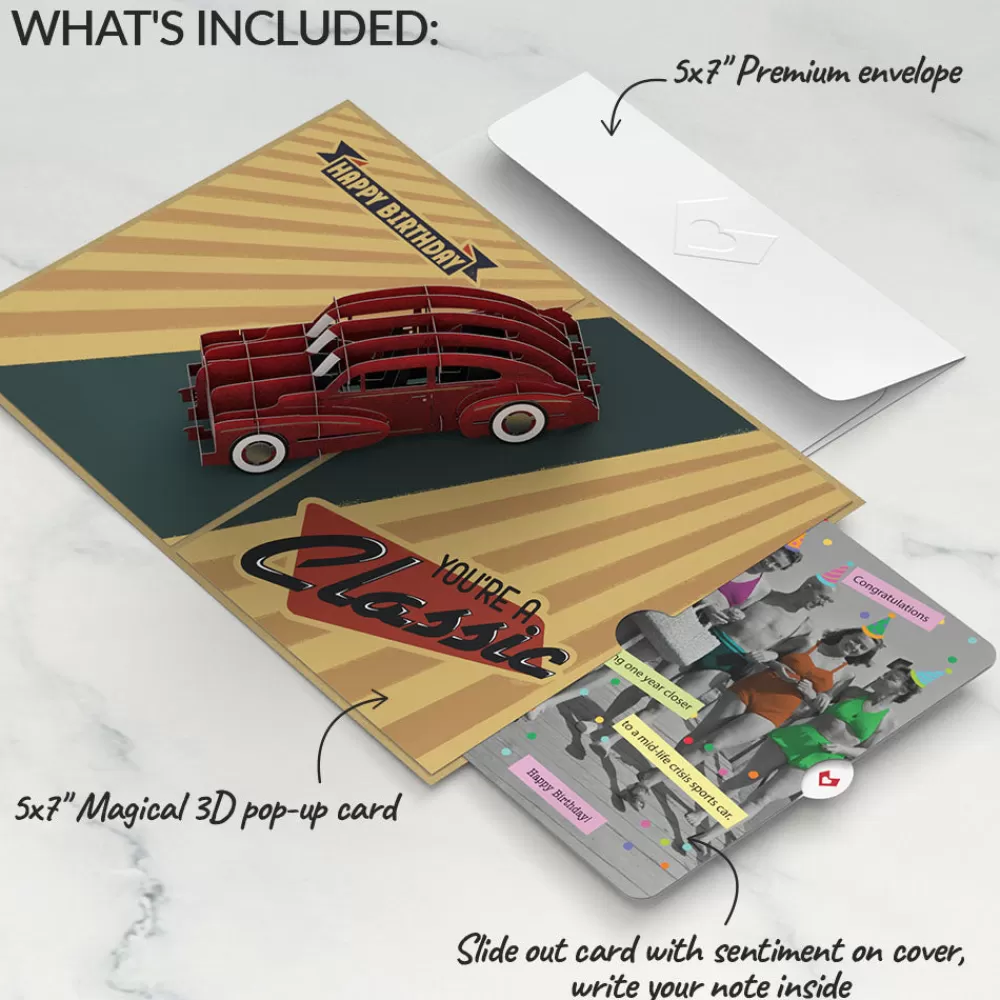 Lovepop Birthday | Happy Birthday Classic Car Pop-Up Card and Sentiment Set for Any Woman