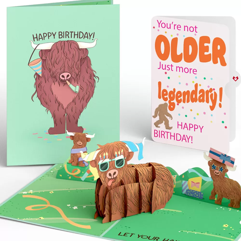 Lovepop Birthday | Highland Cow Birthday Pop-Up Card and Not Older Just More Legendary Sentiment Set