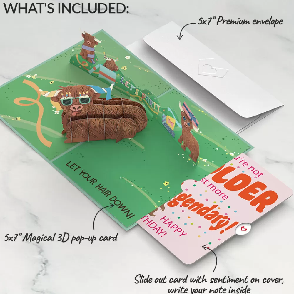 Lovepop Birthday | Highland Cow Birthday Pop-Up Card and Not Older Just More Legendary Sentiment Set