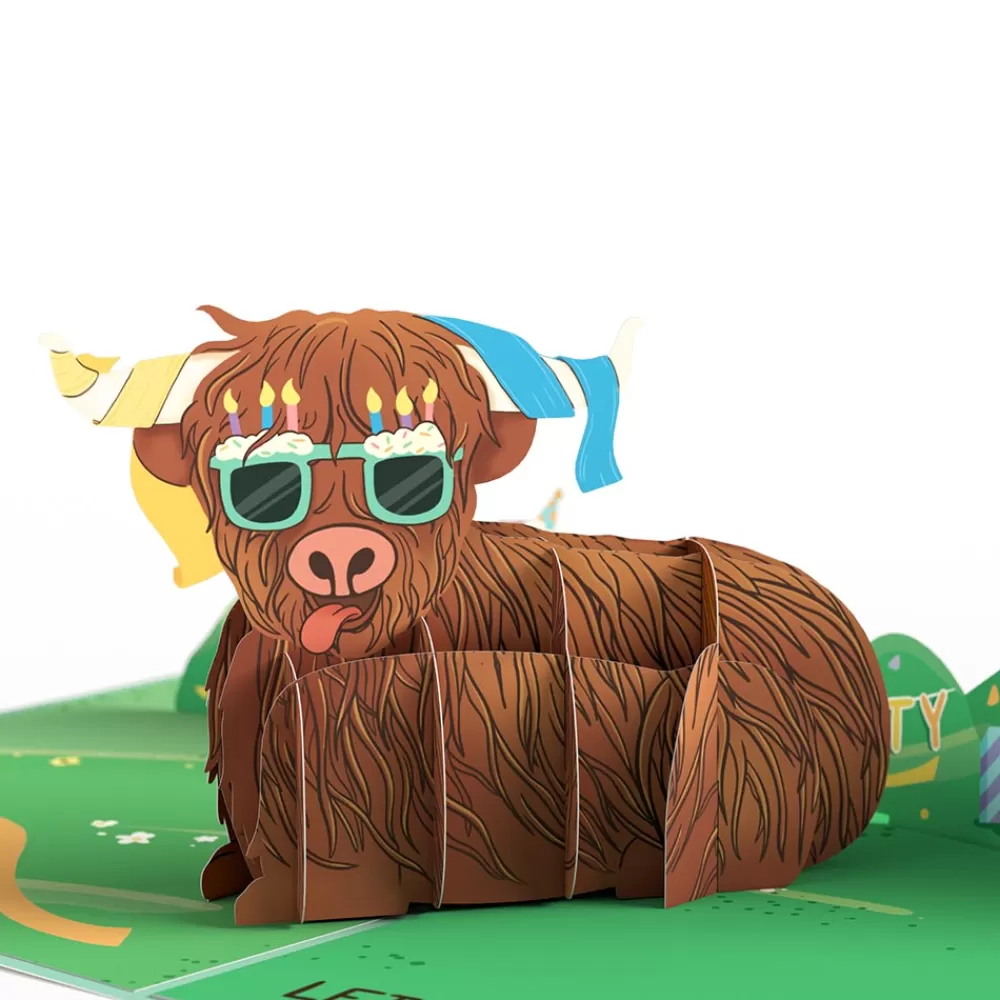Lovepop Birthday | Highland Cow with Cat Laser Eyes Birthday Pop-Up Card and Sentiment Set