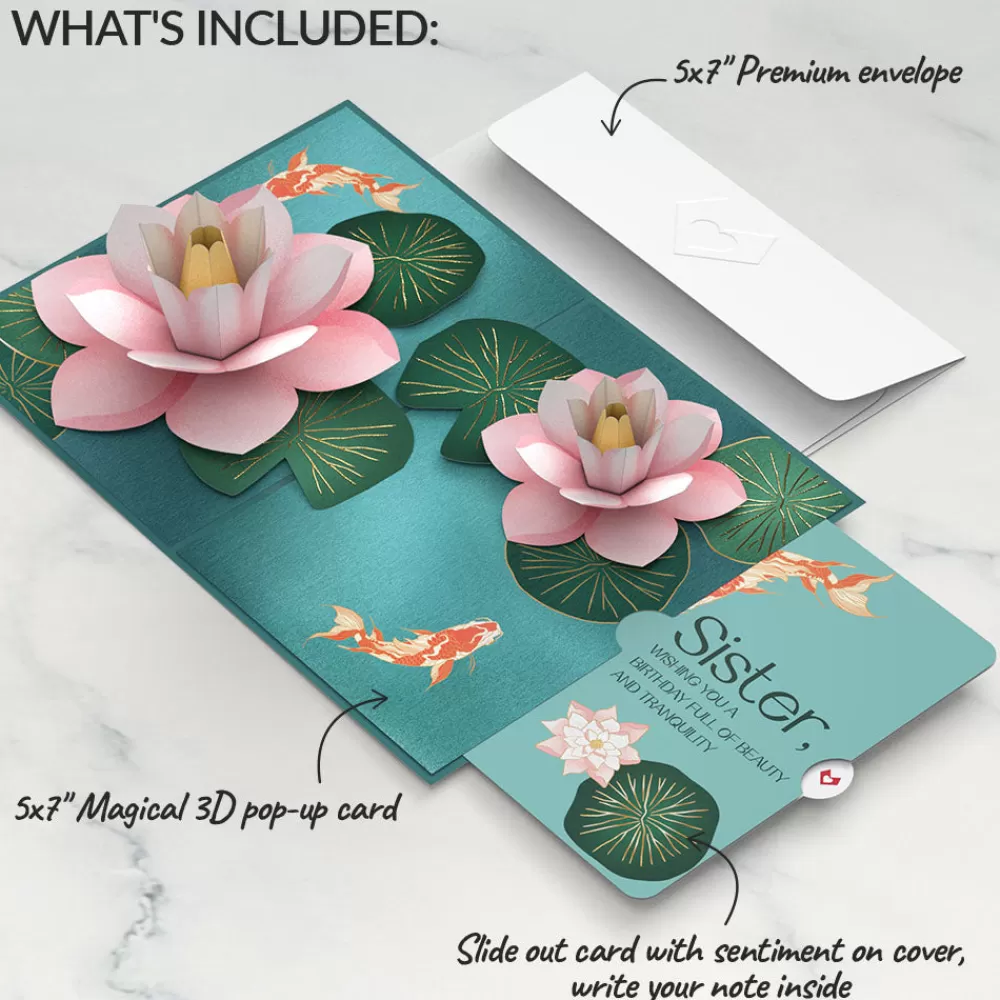 Lovepop Birthday | Koi Fish and Lotus Birthday Pop-Up Card and Sentiment Set for Sister