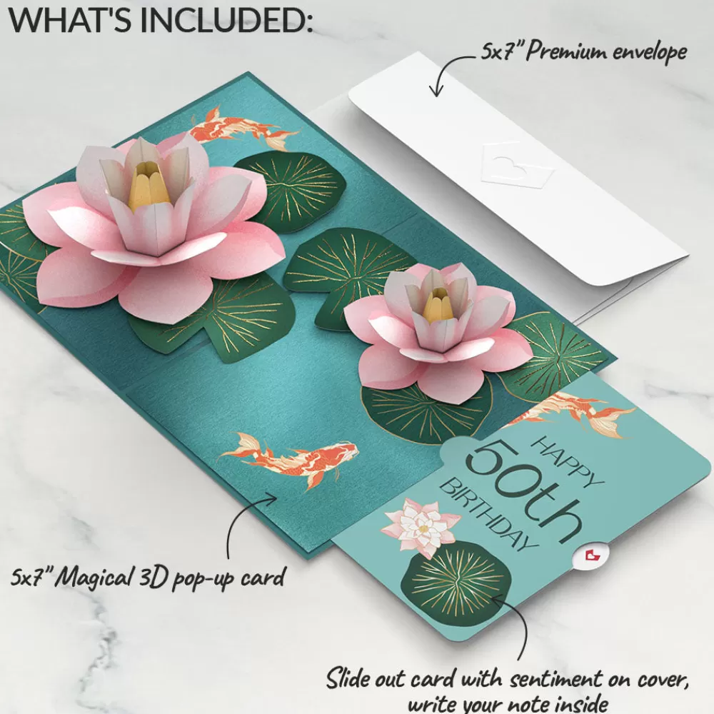 Lovepop Birthday | Koi Fish and Lotus 50th Birthday Pop-Up Card and Sentiment Set