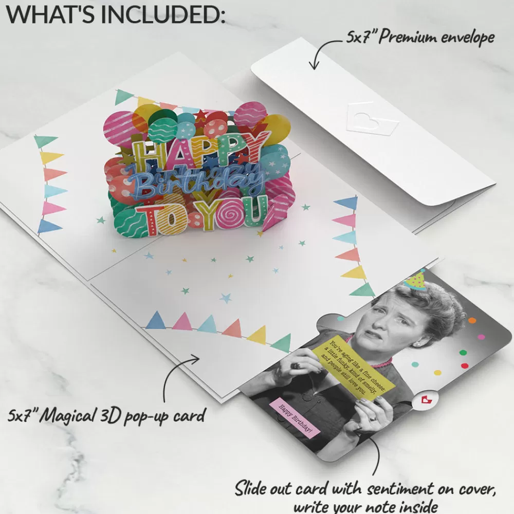 Lovepop Birthday | Let's Celebrate Birthday Pop-Up Card and Aging Like a Fine Cheese Sentiment Set for Any Woman