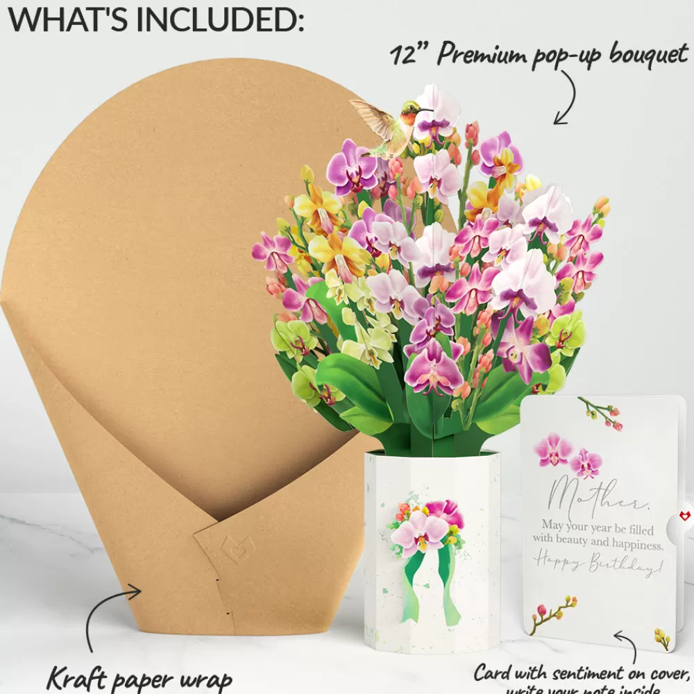Lovepop Pop-Up Bouquets | Birthday | Orchid Birthday Bouquet and Sentiment Set for Mother