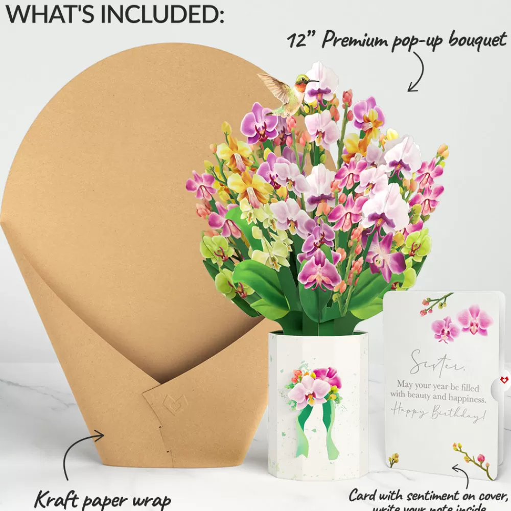 Lovepop Pop-Up Bouquets | Orchid Birthday Bouquet and Sentiment Set for Sister