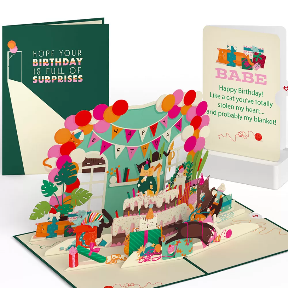 Lovepop Birthday | Party Cats Birthday Pop-Up Card and Sentiment Set for Babe