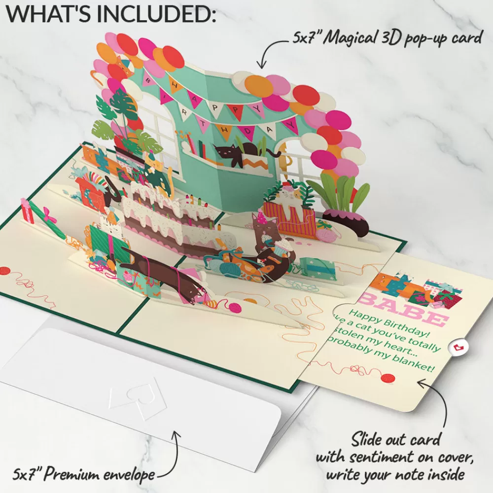 Lovepop Birthday | Party Cats Birthday Pop-Up Card and Sentiment Set for Babe