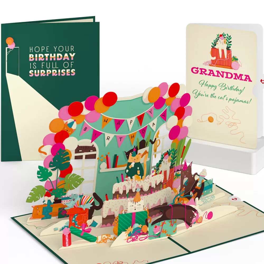 Lovepop Birthday | Party Cats Birthday Pop-Up Card and Sentiment Set for Grandma