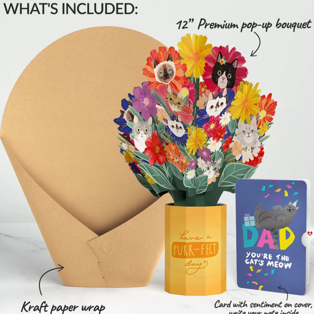 Lovepop Pop-Up Bouquets | Dad | Purr-fect Cat Birthday Bouquet and Sentiment Set for Dad