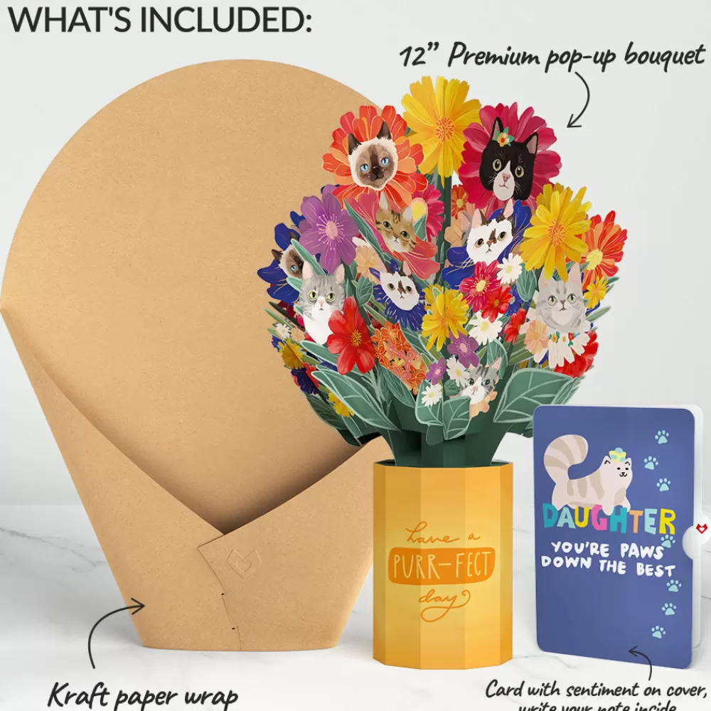 Lovepop Pop-Up Bouquets | Birthday | Purr-fect Cat Birthday Bouquet and Sentiment Set for Daughter