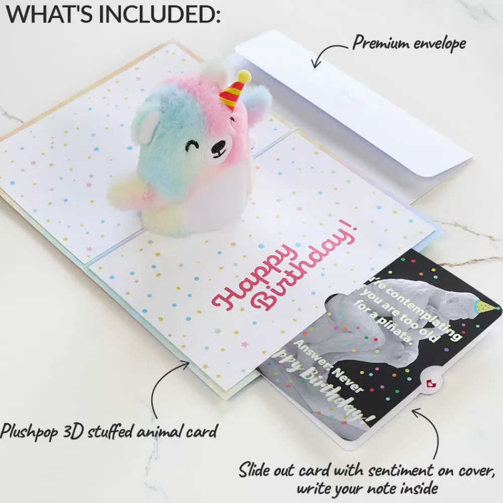 Lovepop Plushpop | Birthday | Rainbow Bear with The Thinker Birthday Plushpop Card and Sentiment Set