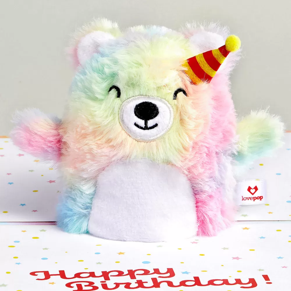 Lovepop Plushpop | Birthday | Rainbow Bear with The Thinker Birthday Plushpop Card and Sentiment Set