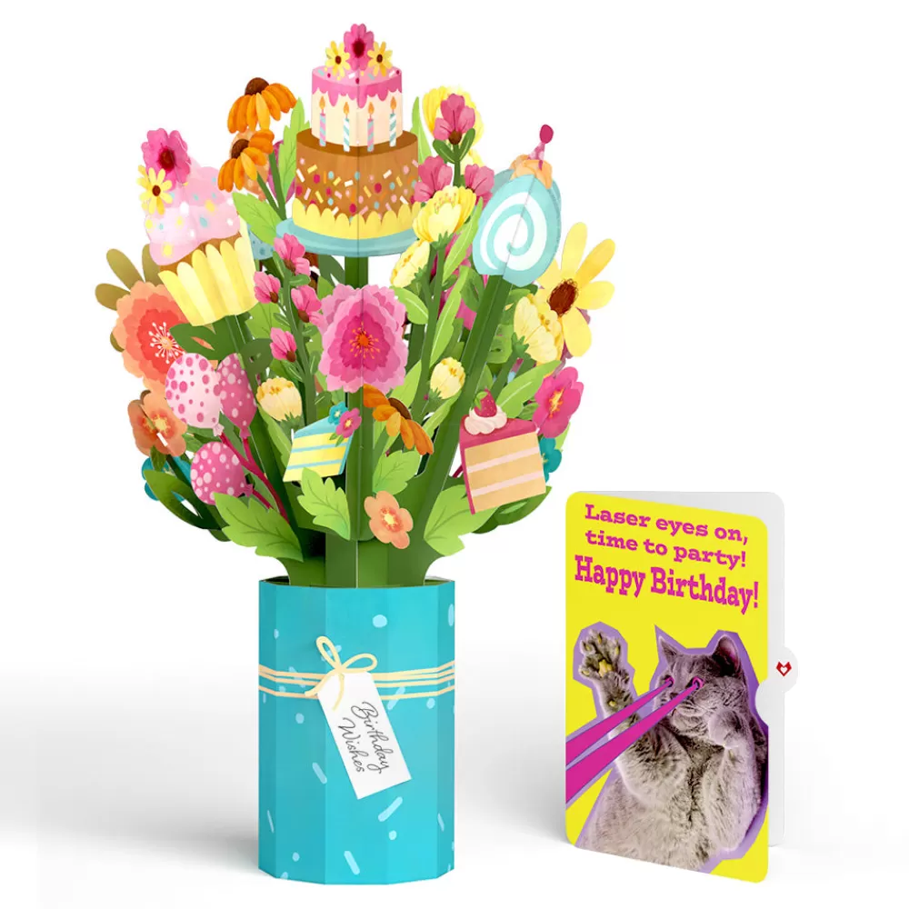 Lovepop Pop-Up Bouquets | Sweet Birthday Wishes Bouquet and Cat Laser Eyes Sentiment Set