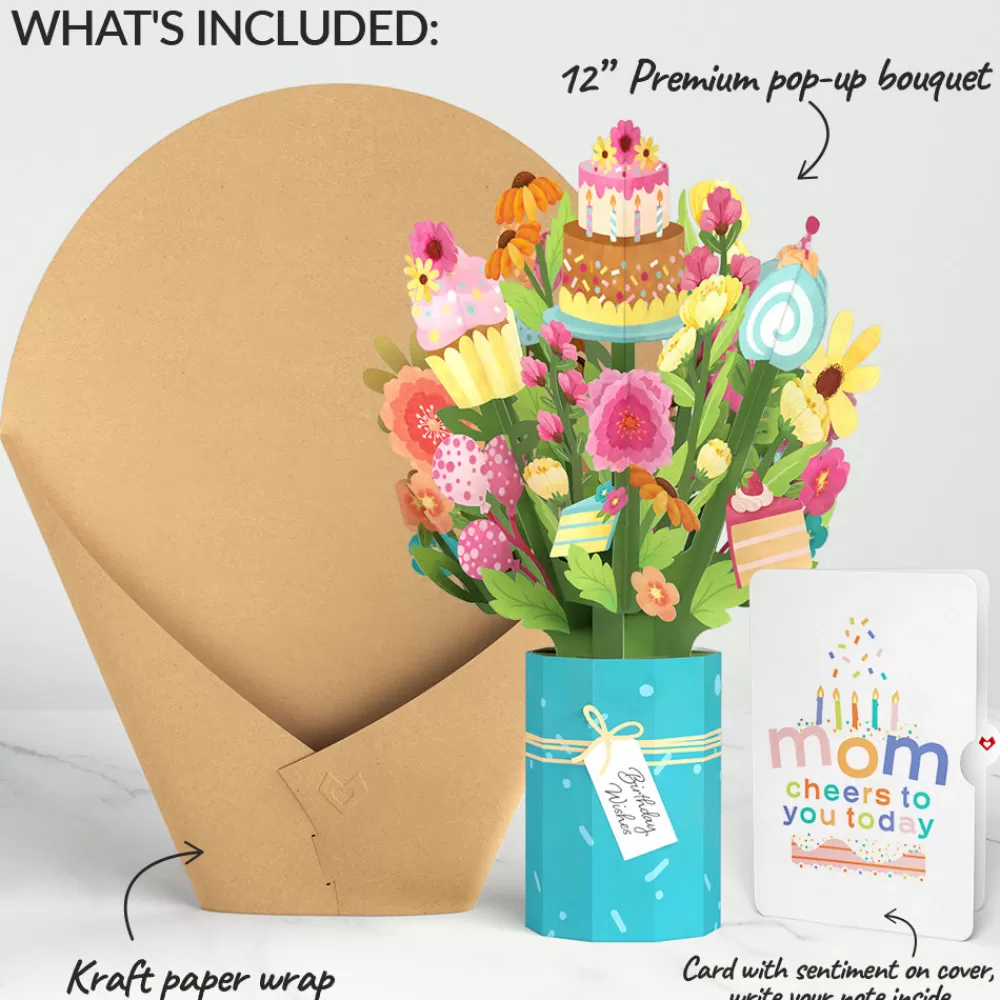 Lovepop Pop-Up Bouquets | Birthday | Sweet Birthday Wishes Bouquet and Sentiment Set for Mom