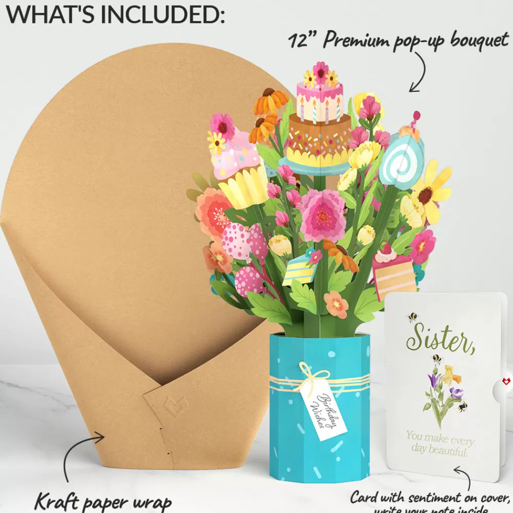 Lovepop Pop-Up Bouquets | Birthday | Sweet Birthday Wishes Bouquet and Sentiment Set for Sister