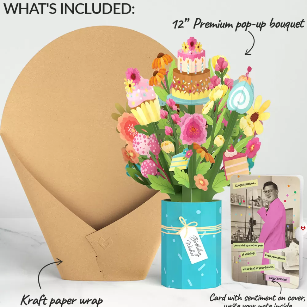 Lovepop Birthday | Sweet Birthday Wishes Bouquet and Survive Another Year of Adulting Congratulations Sentiment Set