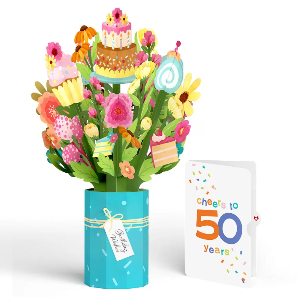 Lovepop Pop-Up Bouquets | Sweet 50th Birthday Wishes Bouquet and Confetti Cake Sentiment Set