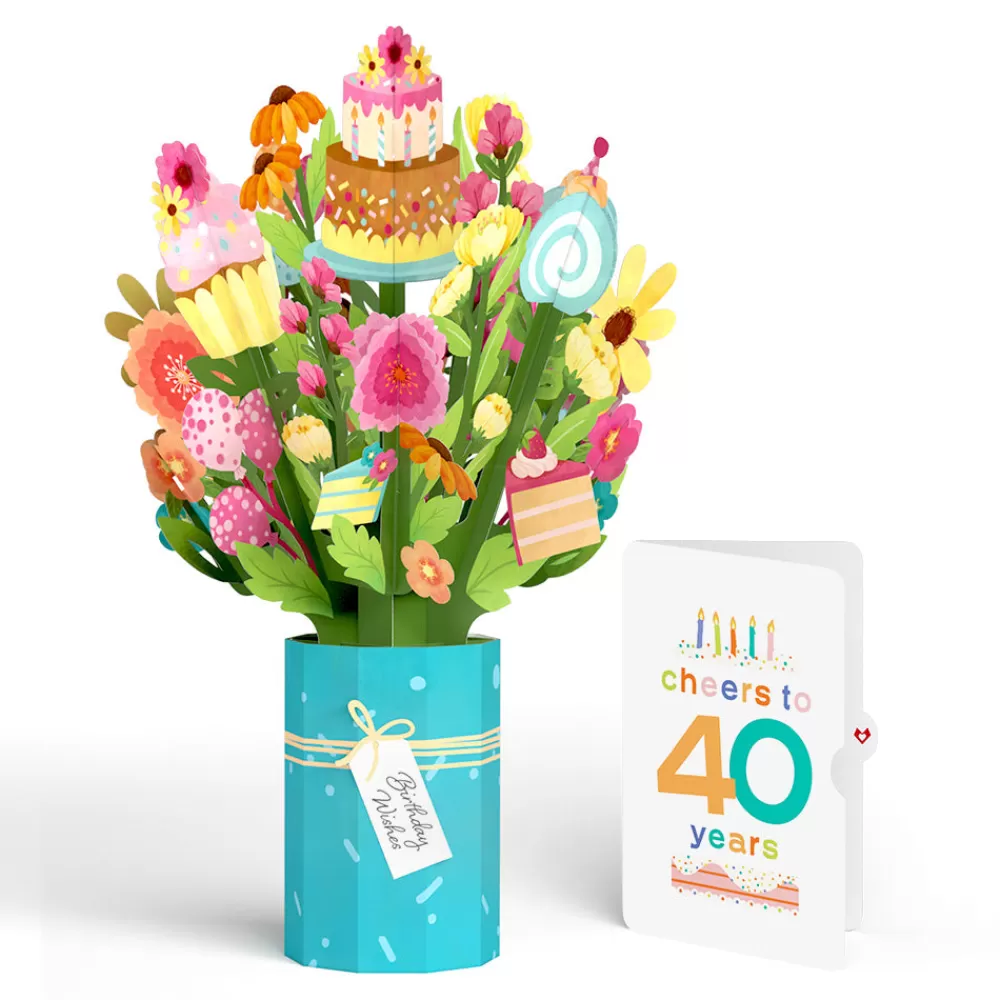 Lovepop Pop-Up Bouquets | Sweet 40th Birthday Wishes Bouquet and Confetti Cake Sentiment Set