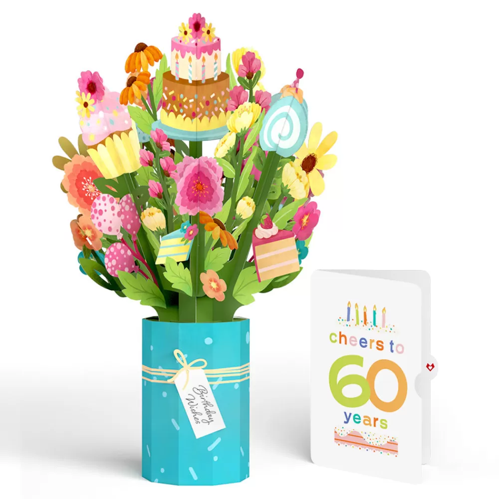 Lovepop Pop-Up Bouquets | Sweet 60th Birthday Wishes Bouquet and Confetti Cake Sentiment Set