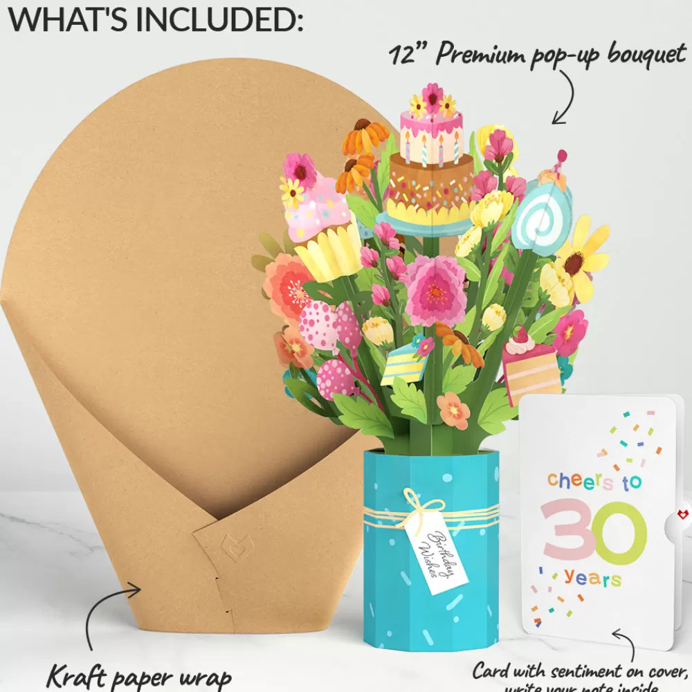 Lovepop Pop-Up Bouquets | Birthday | Sweet 30th Birthday Wishes Bouquet and Confetti Cake Sentiment Set