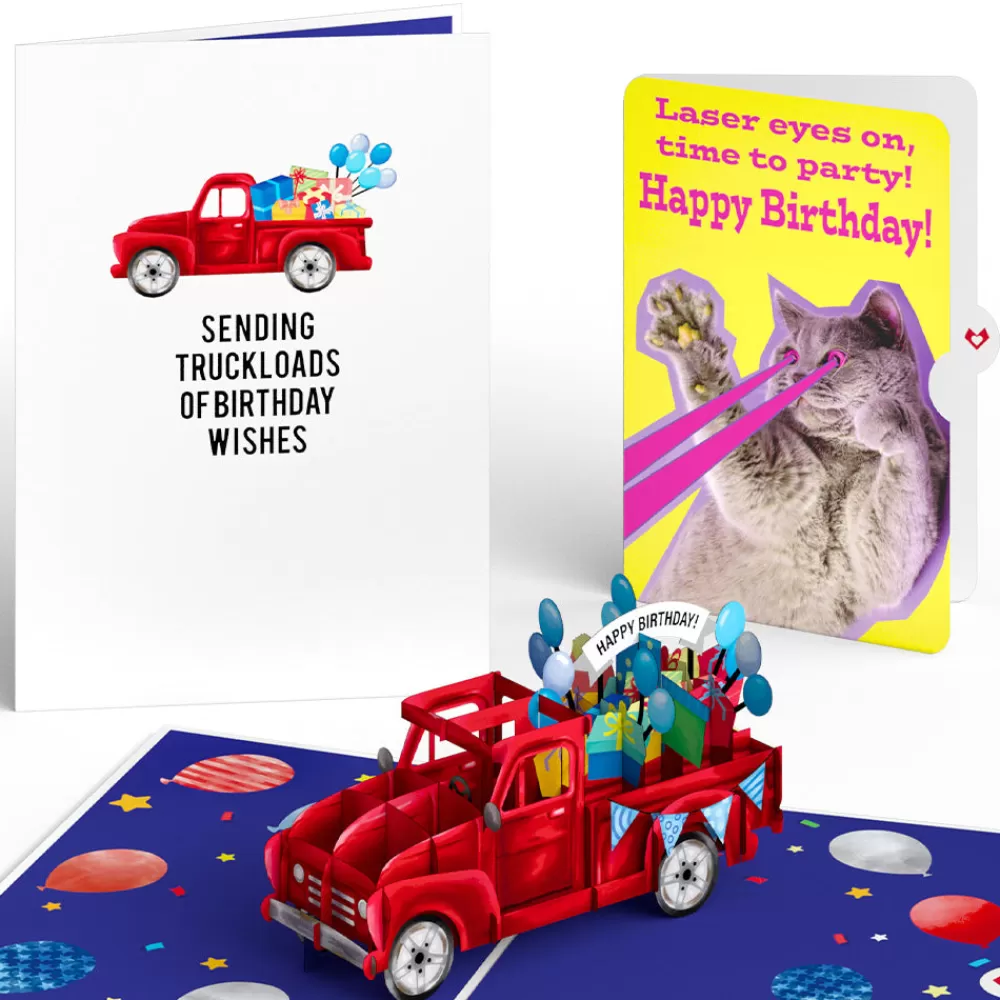 Lovepop Birthday | Truckloads of Birthday Wishes with Cat Laser Eyes Pop-Up Card and Sentiment Set