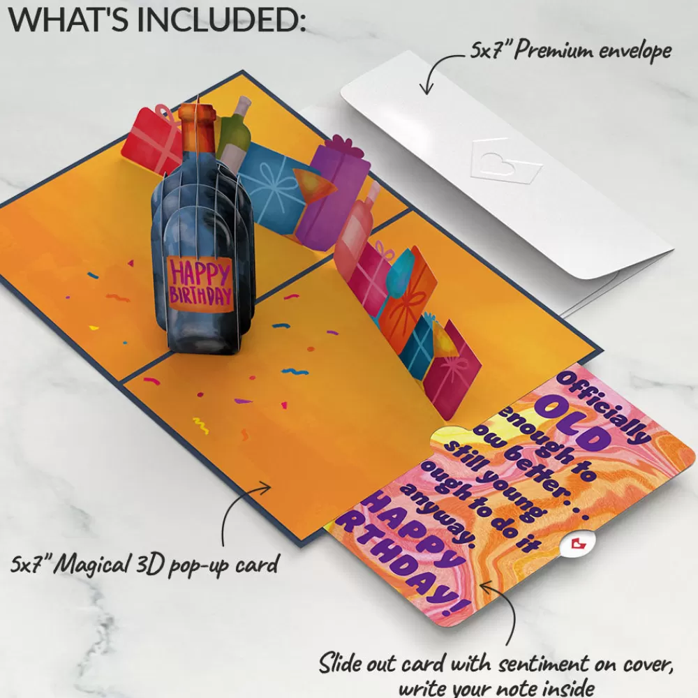 Lovepop Birthday | Vintage Wine Birthday Pop-Up Card and Old Enough Young Enough Sentiment Set