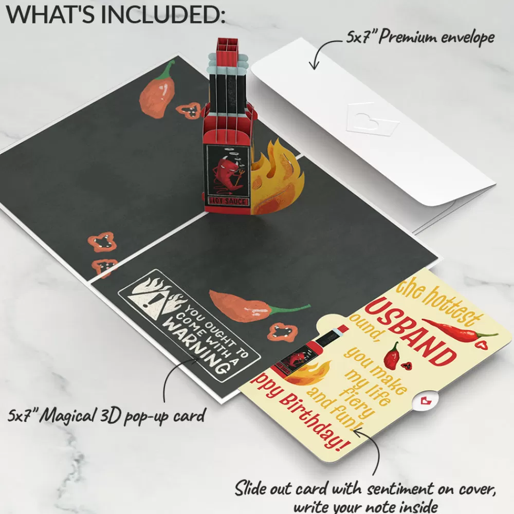 Lovepop Birthday | Him | You’re So Hot - Hot Sauce Birthday Pop-Up Card and Sentiment Set for Husband