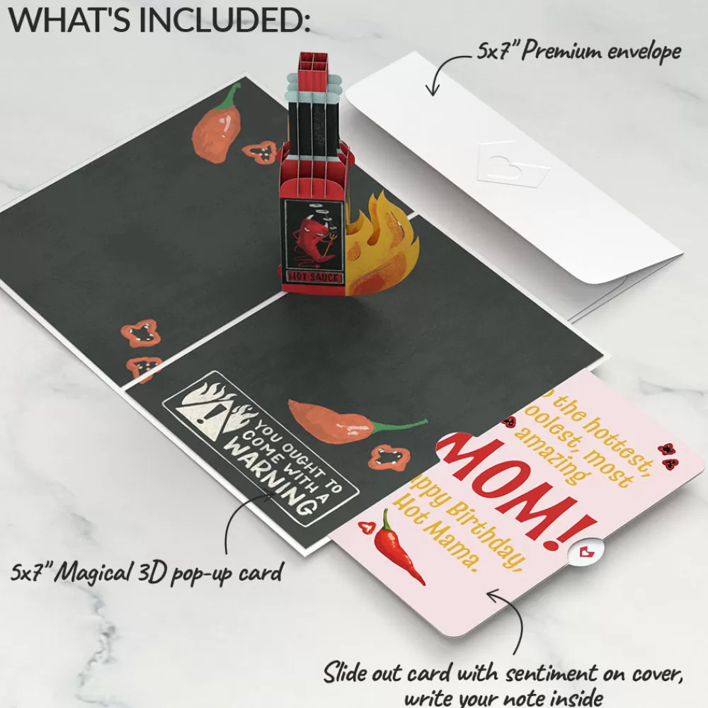 Lovepop Birthday | Her | You’re So Hot - Hot Sauce Birthday Pop-Up Card and Sentiment Set for Mom