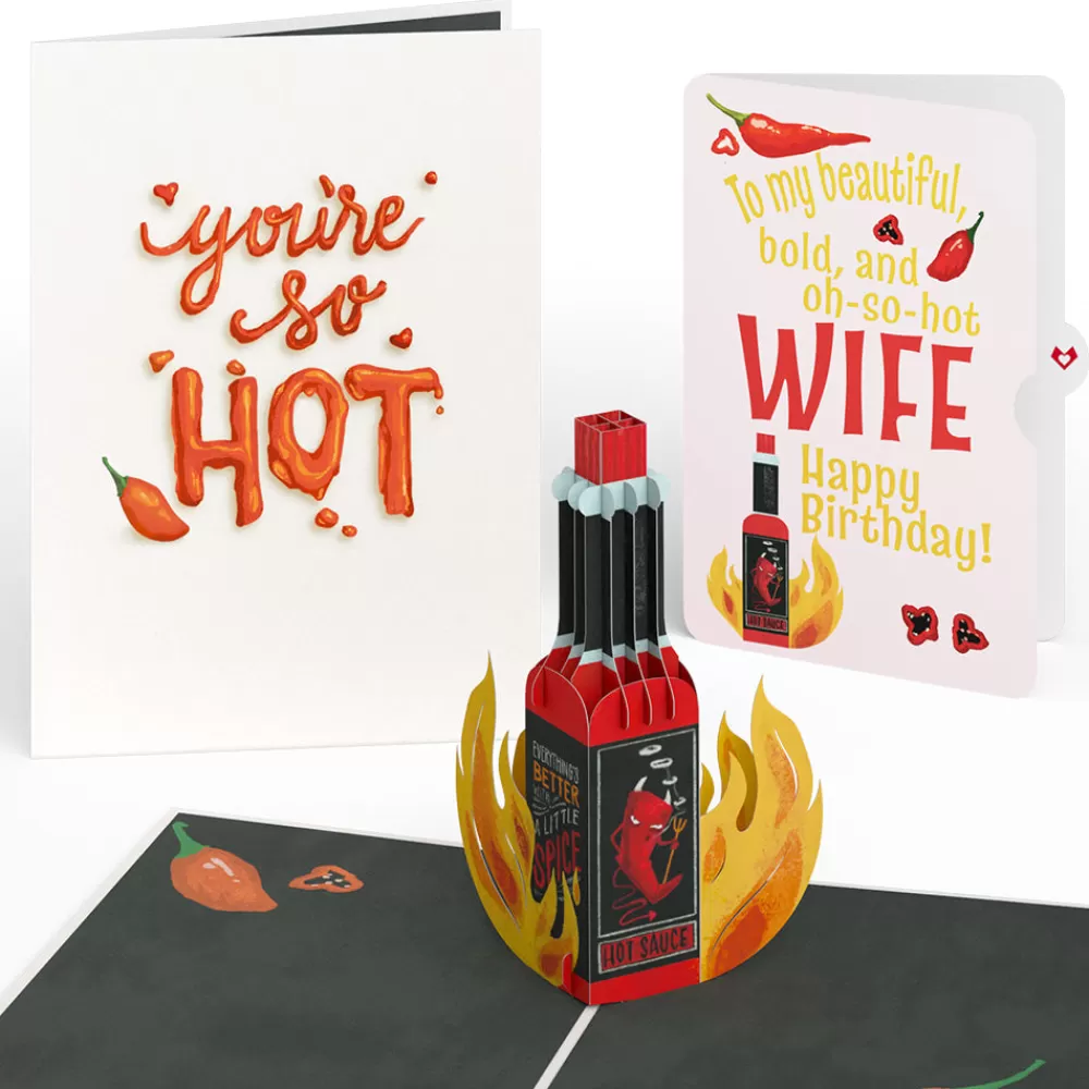 Lovepop Birthday | Her | You’re So Hot - Hot Sauce Birthday Pop-Up Card and Sentiment Set for Wife