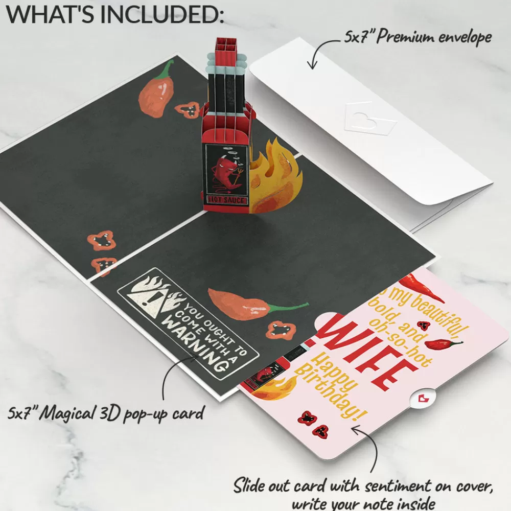 Lovepop Birthday | Her | You’re So Hot - Hot Sauce Birthday Pop-Up Card and Sentiment Set for Wife